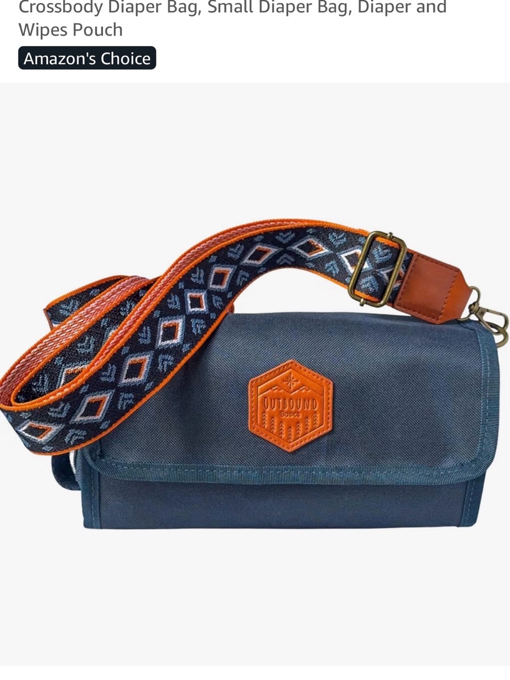 Navy Crossbody small diaper Bag with Orange Accents